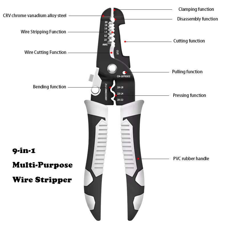 Versatile Multi-Purpose Wire Stripping Tool - Scissors, Crimper & Pliers for Professional Electricians