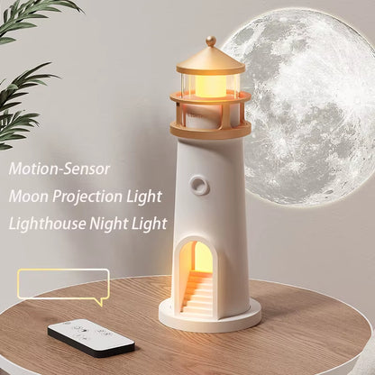 Enchanting Moon Lamp with Lighthouse Projection - Remote Control, Bluetooth Music, Motion Sensor - Perfect Ambient Night Light for Xmas & Birthday Gifts