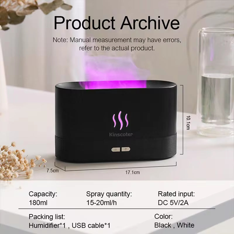 Transform Your Space with the Ultrasonic Aroma Diffuser & Humidifier - LED Flame Lamp & Cool Mist Essential Oil Fogger
