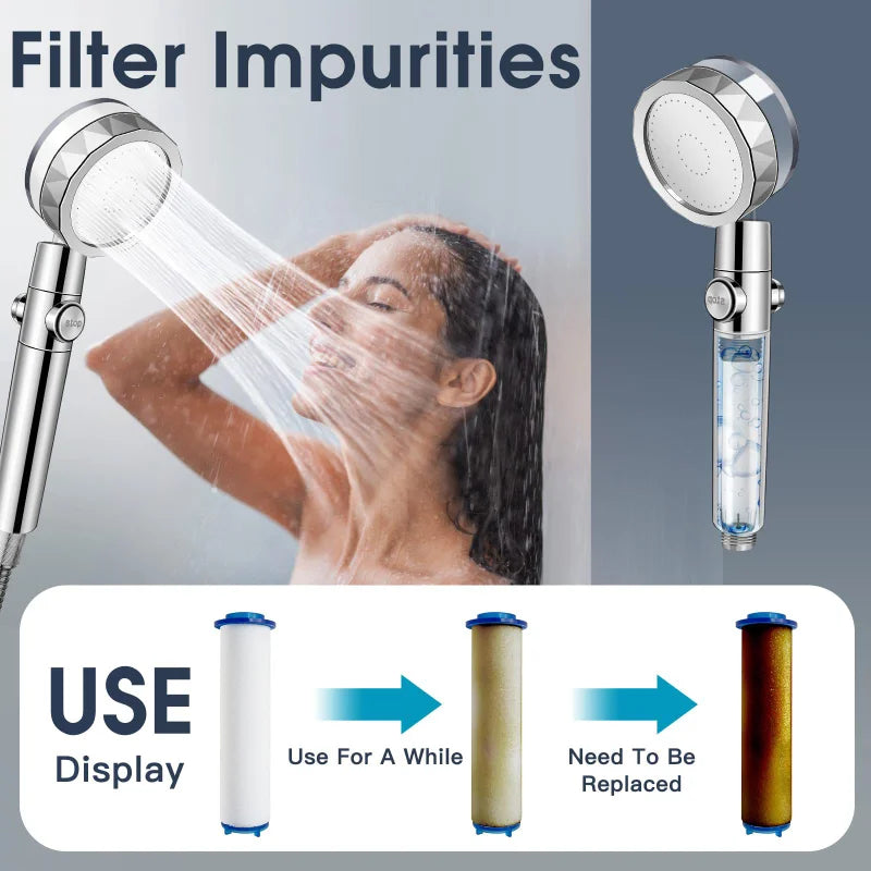 High-Pressure 360° Rotating Turbo Fan Shower Head - Water-Saving & Adjustable with Filters for Ultimate Bathroom Experience