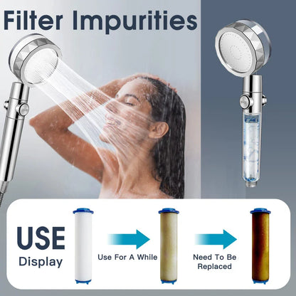 High-Pressure 360° Rotating Turbo Fan Shower Head - Water-Saving & Adjustable with Filters for Ultimate Bathroom Experience