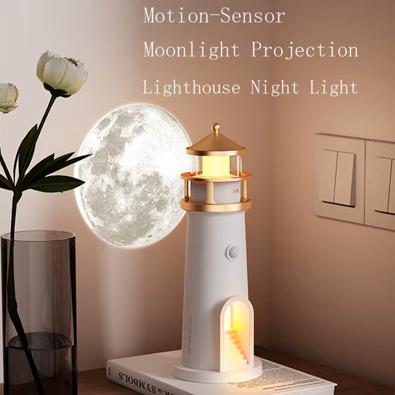 Enchanting Moon Lamp with Lighthouse Projection - Remote Control, Bluetooth Music, Motion Sensor - Perfect Ambient Night Light for Xmas & Birthday Gifts