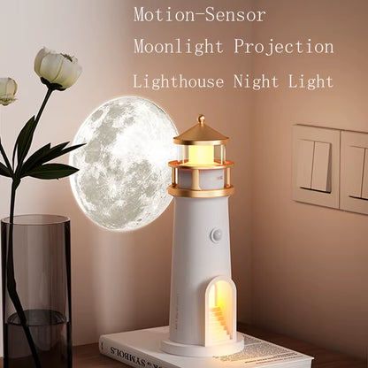 Enchanting Moon Lamp with Lighthouse Projection - Remote Control, Bluetooth Music, Motion Sensor - Perfect Ambient Night Light for Xmas & Birthday Gifts