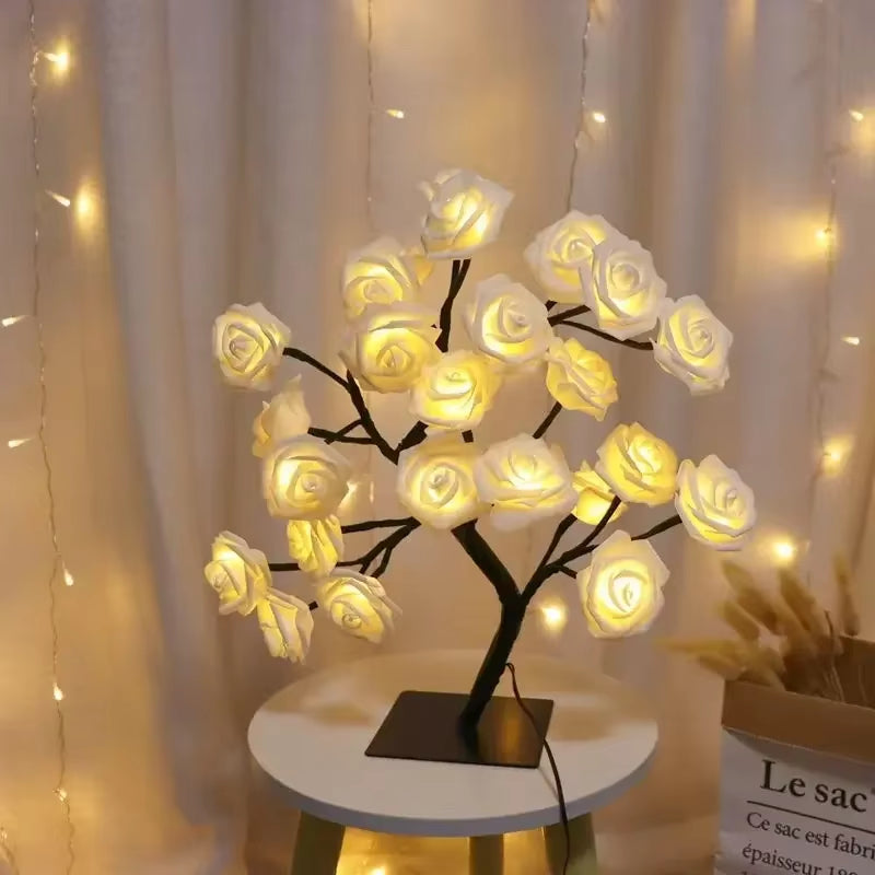 Enchanting 24 LED Fairy Flower Tree Lamp - Maple Leaf & Rose Night Light, USB Powered for Weddings, Parties & Halloween Decor