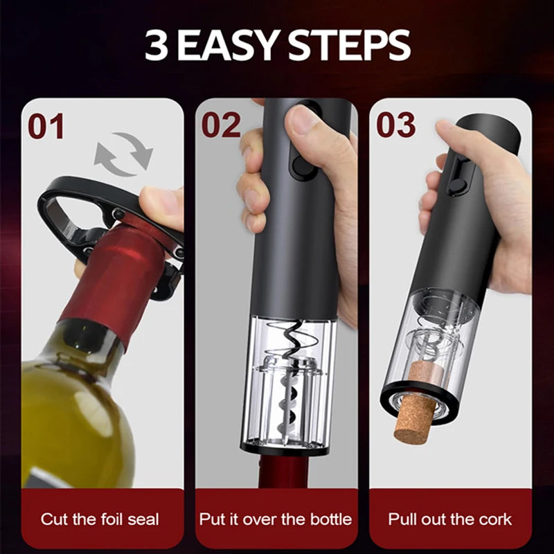 Effortless Enjoyment: Ultimate Electric Wine Opener Set with Automatic Corkscrew & Foil Cutter for Perfect Celebrations