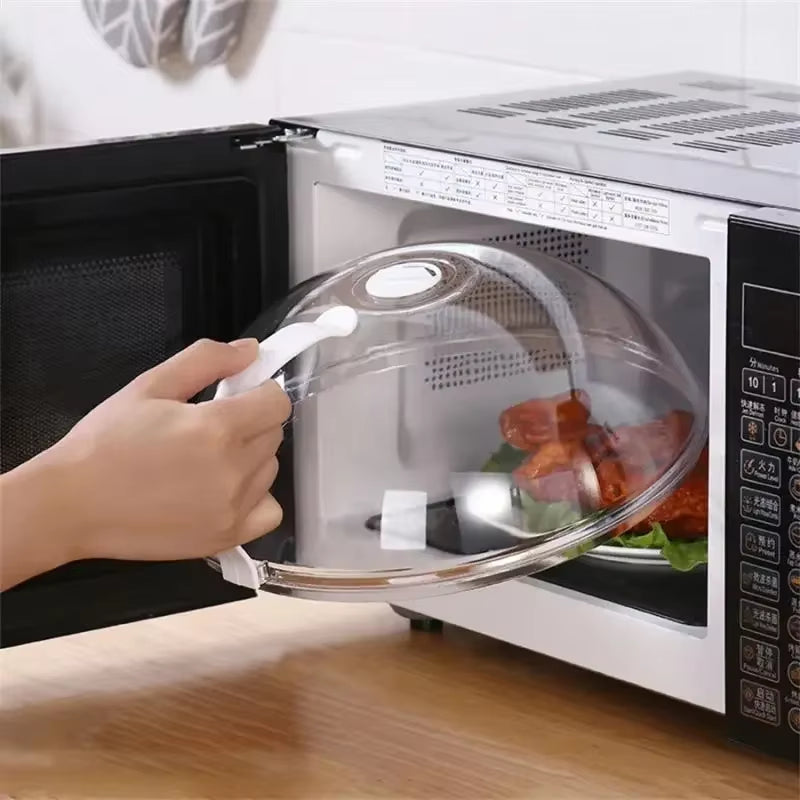 Microwave Splash-Proof Food Cover with Convenient Handle - Clear Heating Plate for Easy Cooking and Clean Meals