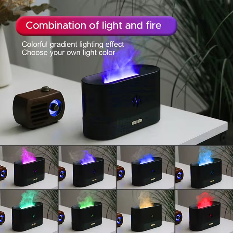 Transform Your Space with the Ultrasonic Aroma Diffuser & Humidifier - LED Flame Lamp & Cool Mist Essential Oil Fogger