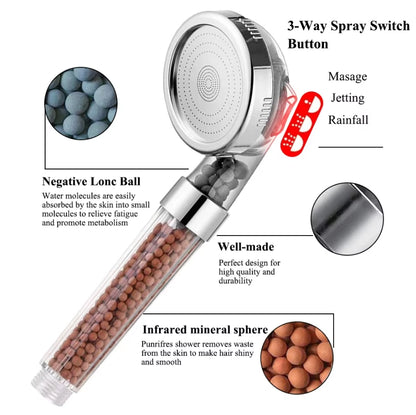 Transform Your Shower Experience with Our 3-Function High Pressure Water Saving Handheld Rainfall Shower Head!