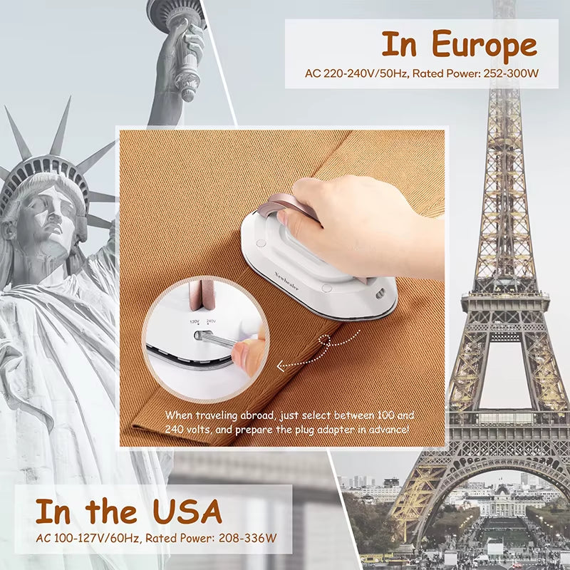 Compact & Powerful Mini Handheld Travel Iron - 120V/220V Dual Voltage for Effortless Wrinkle Removal Anywhere