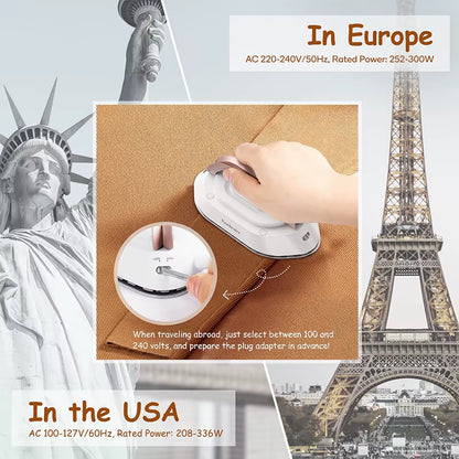 Compact & Powerful Mini Handheld Travel Iron - 120V/220V Dual Voltage for Effortless Wrinkle Removal Anywhere
