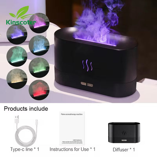 Transform Your Space with the Ultrasonic Aroma Diffuser & Humidifier - LED Flame Lamp & Cool Mist Essential Oil Fogger