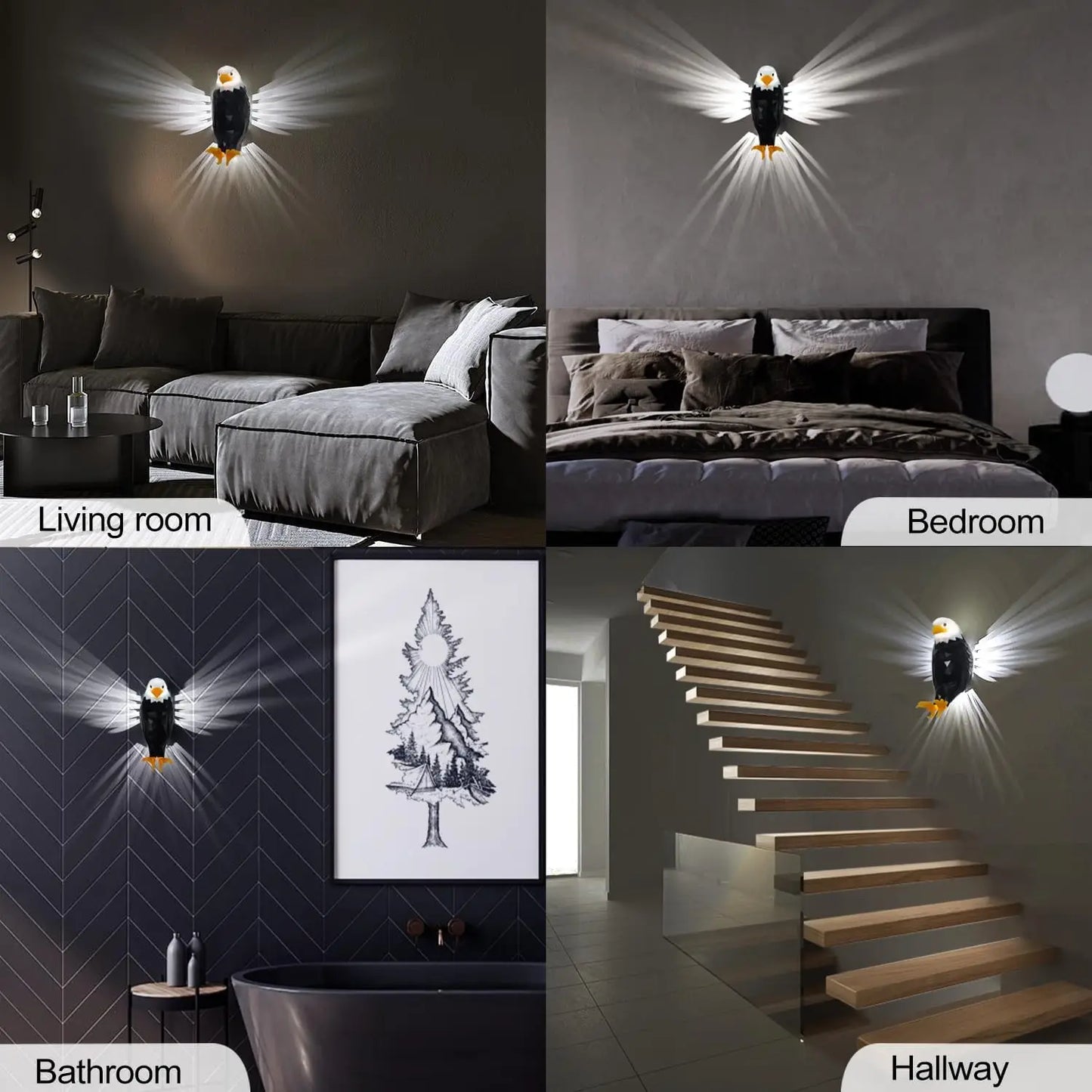 Illuminate Your Space with the Bald Eagle Wall Light - Stylish Battery Operated Eagle Lamp for Bedroom, Living Room, and Hallway
