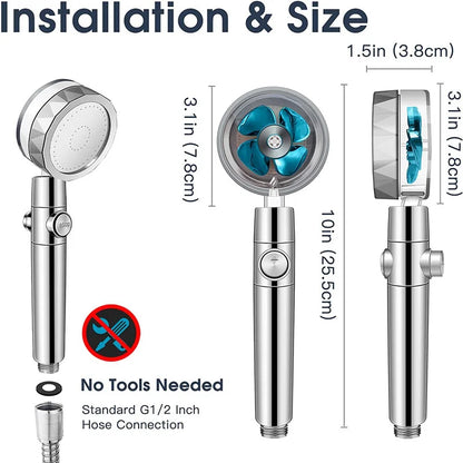 High-Pressure 360° Rotating Turbo Fan Shower Head - Water-Saving & Adjustable with Filters for Ultimate Bathroom Experience