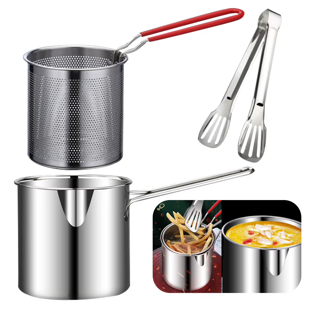 Premium 304 Stainless Steel Deep Frying Pot with Strainer - Perfect for Crispy French Fries and Chicken!