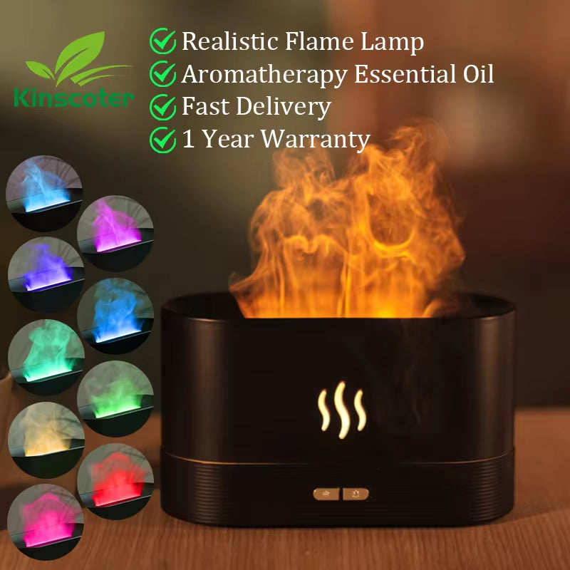 Transform Your Space with the Ultrasonic Aroma Diffuser & Humidifier - LED Flame Lamp & Cool Mist Essential Oil Fogger