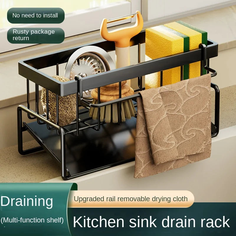 Stainless Steel Kitchen Sink Drain Rack - Versatile Sponge & Dishcloth Storage Solution
