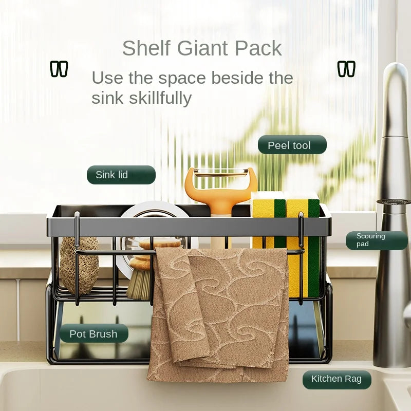 Stainless Steel Kitchen Sink Drain Rack - Versatile Sponge & Dishcloth Storage Solution