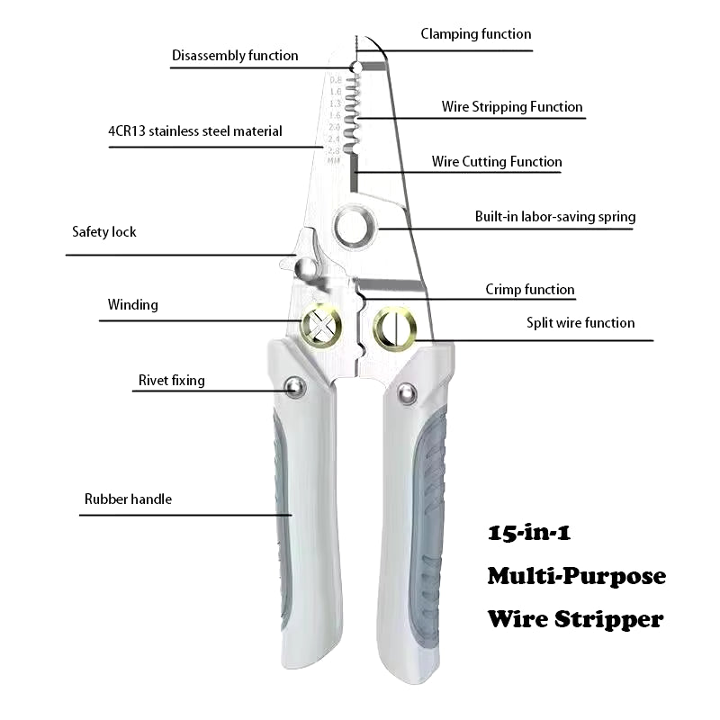 Versatile Multi-Purpose Wire Stripping Tool - Scissors, Crimper & Pliers for Professional Electricians
