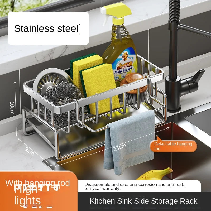 Stainless Steel Kitchen Sink Drain Rack - Versatile Sponge & Dishcloth Storage Solution