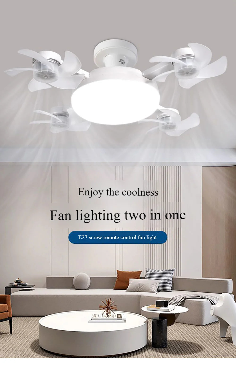 Stylish Drone-Style E27 Fan Light with Remote Control - 3-Speed Timer for Bedroom & Dining Room Illumination
