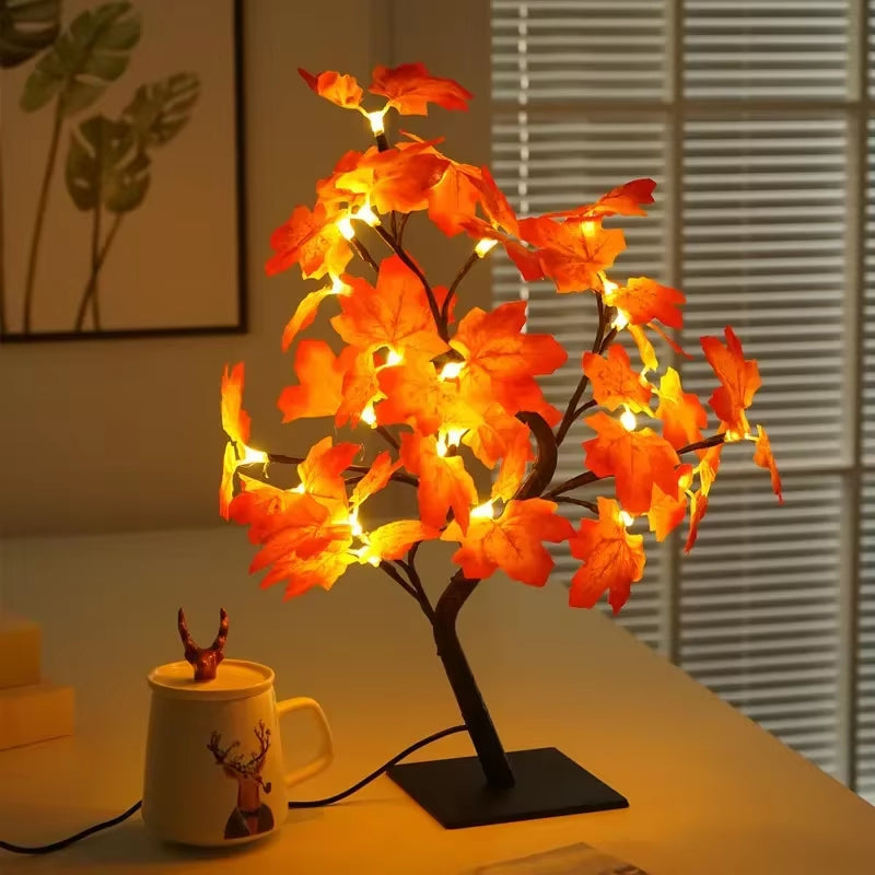Enchanting 24 LED Fairy Flower Tree Lamp - Maple Leaf & Rose Night Light, USB Powered for Weddings, Parties & Halloween Decor