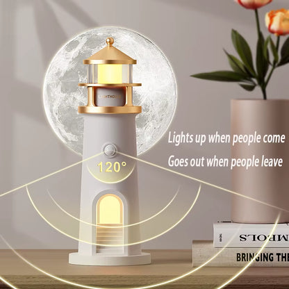 Enchanting Moon Lamp with Lighthouse Projection - Remote Control, Bluetooth Music, Motion Sensor - Perfect Ambient Night Light for Xmas & Birthday Gifts