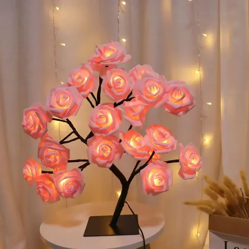 Enchanting 24 LED Fairy Flower Tree Lamp - Maple Leaf & Rose Night Light, USB Powered for Weddings, Parties & Halloween Decor