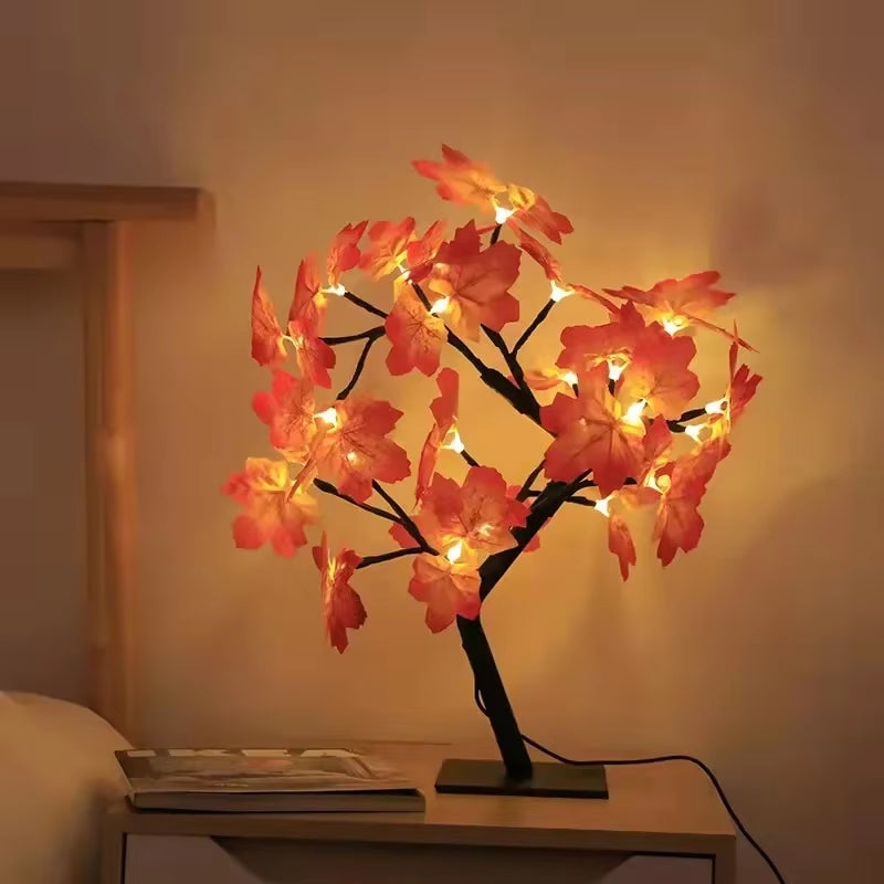 Enchanting 24 LED Fairy Flower Tree Lamp - Maple Leaf & Rose Night Light, USB Powered for Weddings, Parties & Halloween Decor