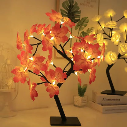 Enchanting 24 LED Fairy Flower Tree Lamp - Maple Leaf & Rose Night Light, USB Powered for Weddings, Parties & Halloween Decor