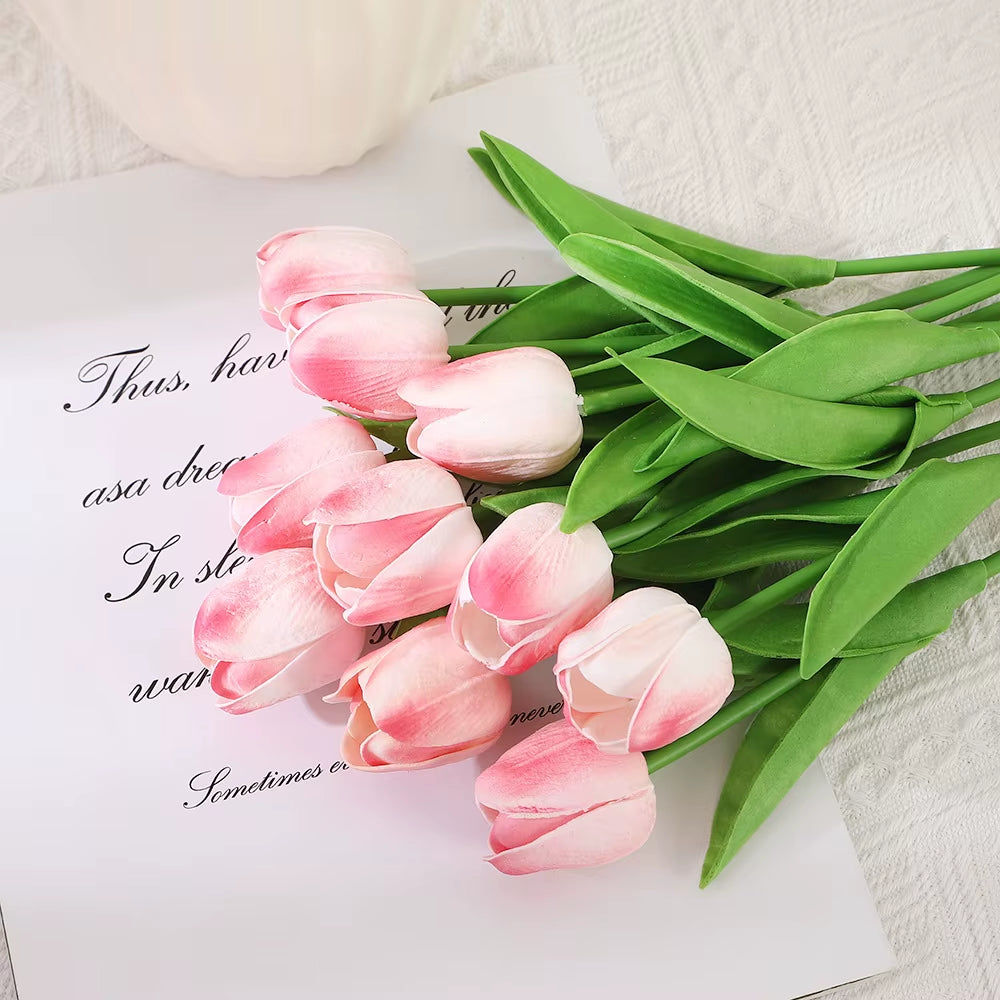 10PCS Realistic Touch Artificial Tulips - Perfect for Home Decor, Weddings, and DIY Bouquets