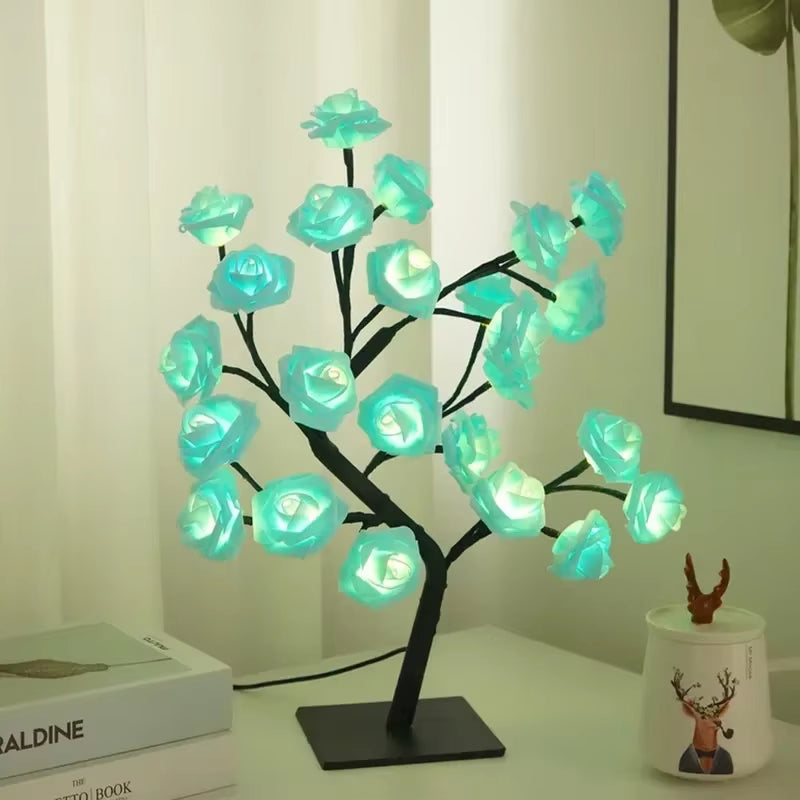 Enchanting 24 LED Fairy Flower Tree Lamp - Maple Leaf & Rose Night Light, USB Powered for Weddings, Parties & Halloween Decor