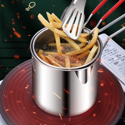 Premium 304 Stainless Steel Deep Frying Pot with Strainer - Perfect for Crispy French Fries and Chicken!