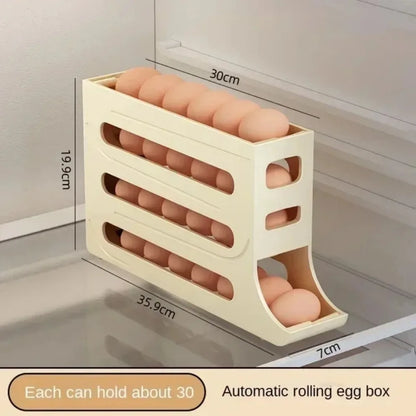 Revolutionize Your Kitchen with Our 4-Tier Rolling Egg Storage Box - Automatic Scrolling Dispenser for Effortless Organization!