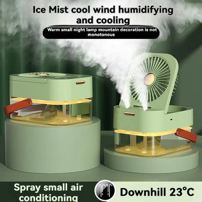 Stay Cool Anywhere with the New Portable Folding Spray Desktop Mini Fan - USB Rechargeable & Humidifying!