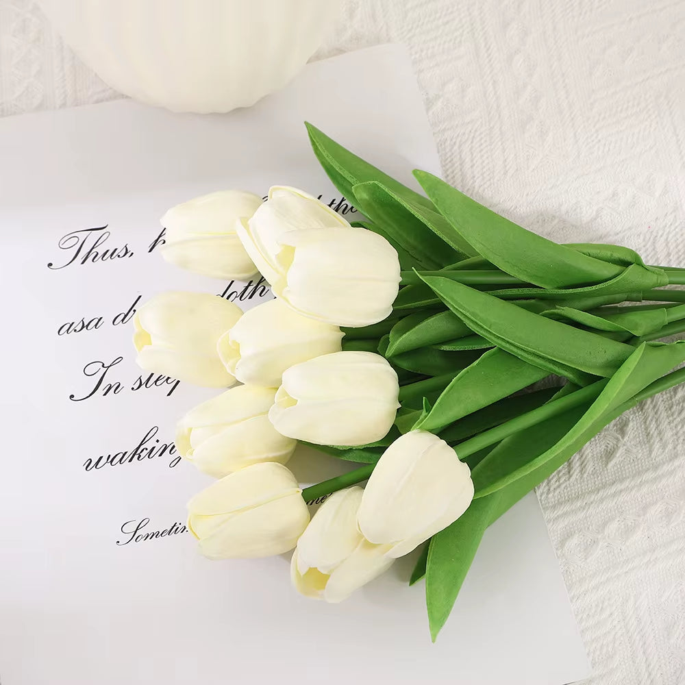 10PCS Realistic Touch Artificial Tulips - Perfect for Home Decor, Weddings, and DIY Bouquets