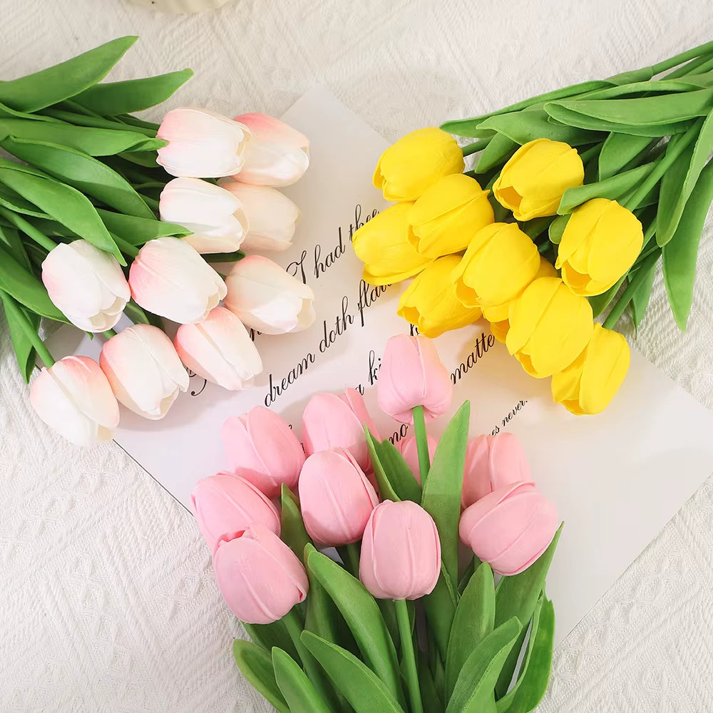 10PCS Realistic Touch Artificial Tulips - Perfect for Home Decor, Weddings, and DIY Bouquets