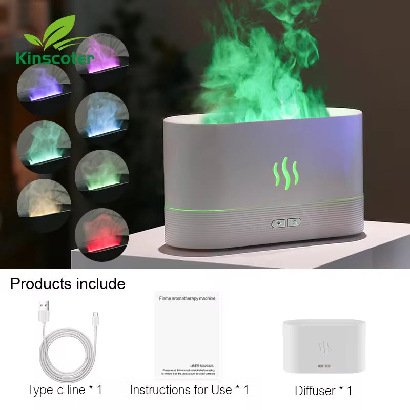 Transform Your Space with the Ultrasonic Aroma Diffuser & Humidifier - LED Flame Lamp & Cool Mist Essential Oil Fogger