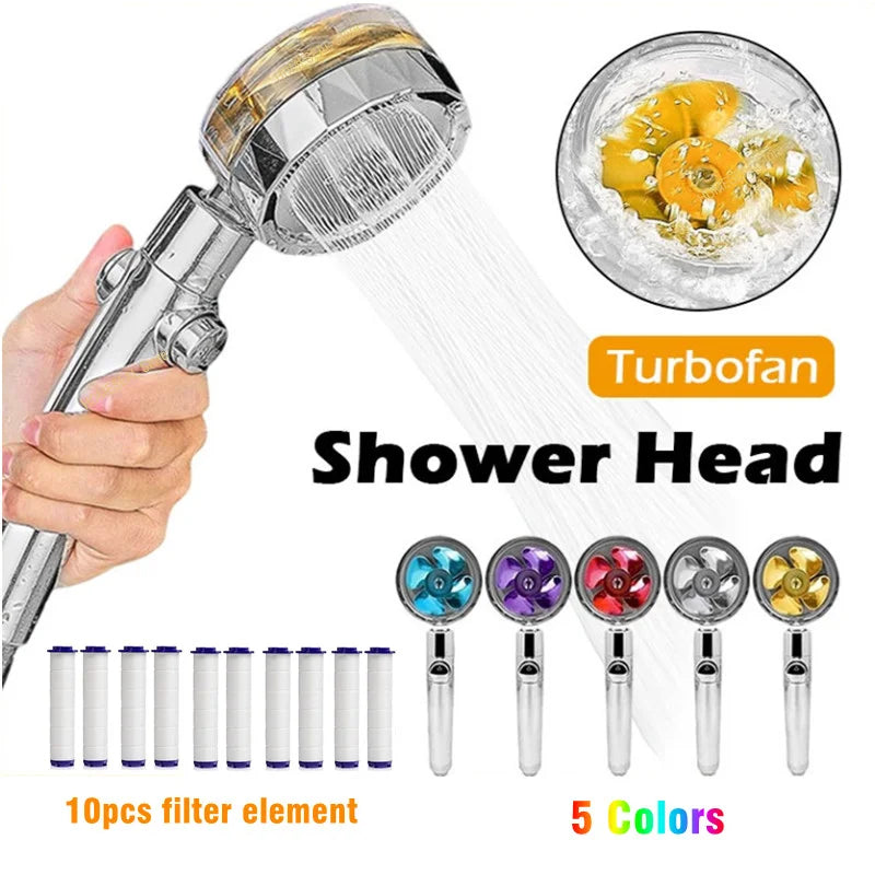 High-Pressure 360° Rotating Turbo Fan Shower Head - Water-Saving & Adjustable with Filters for Ultimate Bathroom Experience