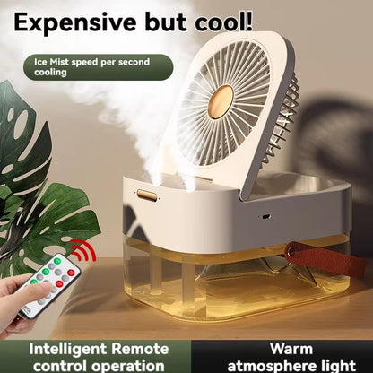 Stay Cool Anywhere with the New Portable Folding Spray Desktop Mini Fan - USB Rechargeable & Humidifying!