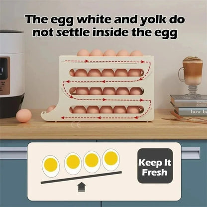 Revolutionize Your Kitchen with Our 4-Tier Rolling Egg Storage Box - Automatic Scrolling Dispenser for Effortless Organization!