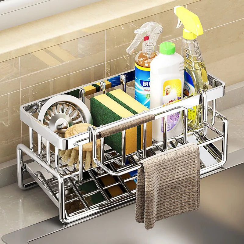 Stainless Steel Kitchen Sink Drain Rack - Versatile Sponge & Dishcloth Storage Solution
