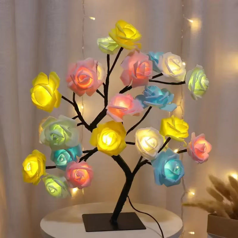 Enchanting 24 LED Fairy Flower Tree Lamp - Maple Leaf & Rose Night Light, USB Powered for Weddings, Parties & Halloween Decor
