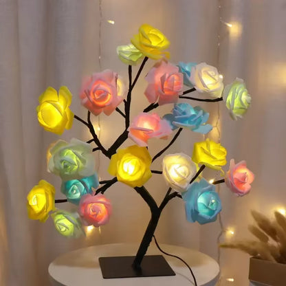 Enchanting 24 LED Fairy Flower Tree Lamp - Maple Leaf & Rose Night Light, USB Powered for Weddings, Parties & Halloween Decor
