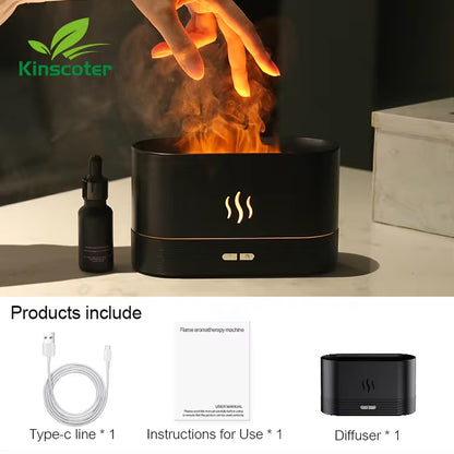 Transform Your Space with the Ultrasonic Aroma Diffuser & Humidifier - LED Flame Lamp & Cool Mist Essential Oil Fogger