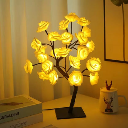 Enchanting 24 LED Fairy Flower Tree Lamp - Maple Leaf & Rose Night Light, USB Powered for Weddings, Parties & Halloween Decor
