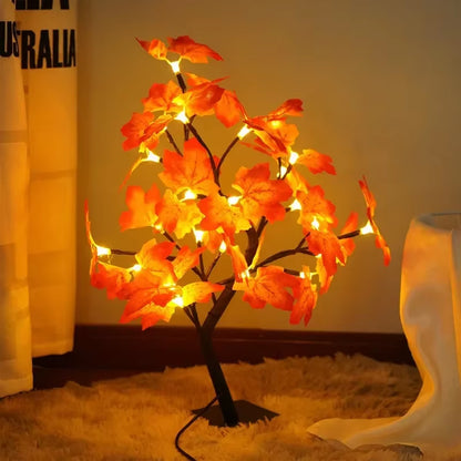 Enchanting 24 LED Fairy Flower Tree Lamp - Maple Leaf & Rose Night Light, USB Powered for Weddings, Parties & Halloween Decor