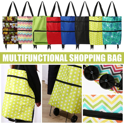 Versatile 2-In-1 Foldable Shopping Cart Bag - Waterproof Wheeled Trolley & Shoulder Bag for Groceries and Markets