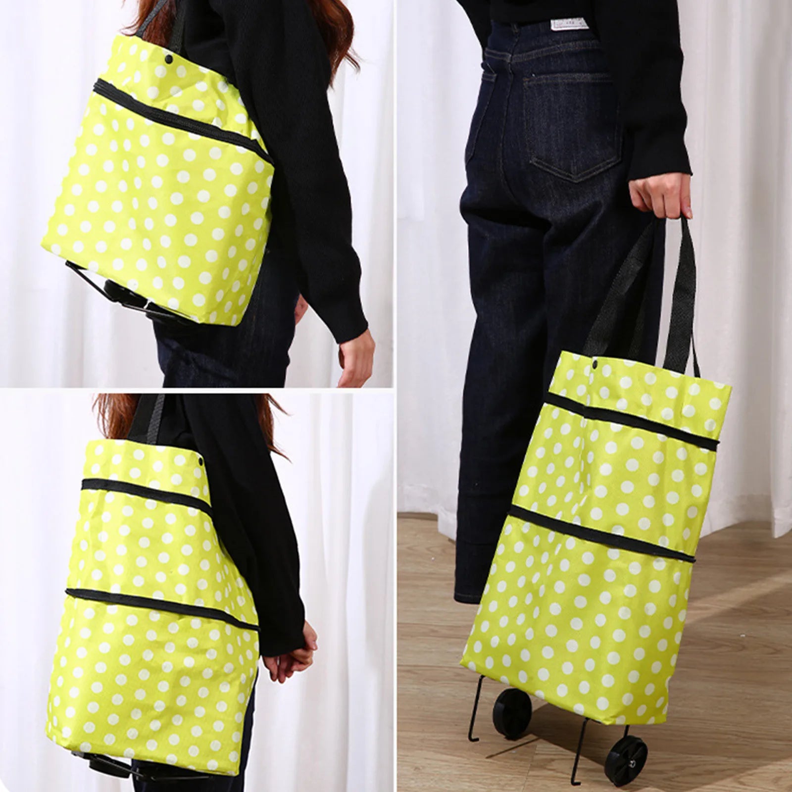 Versatile 2-In-1 Foldable Shopping Cart Bag - Waterproof Wheeled Trolley & Shoulder Bag for Groceries and Markets