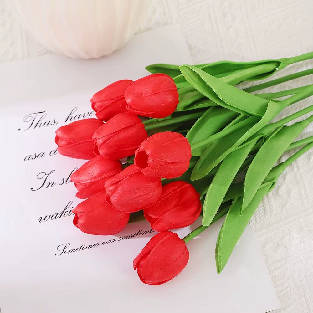 10PCS Realistic Touch Artificial Tulips - Perfect for Home Decor, Weddings, and DIY Bouquets