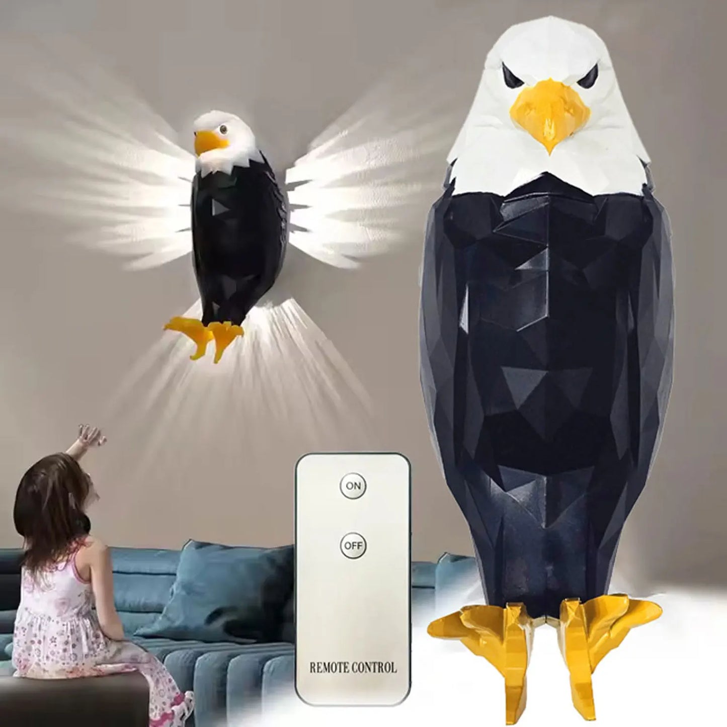 Illuminate Your Space with the Bald Eagle Wall Light - Stylish Battery Operated Eagle Lamp for Bedroom, Living Room, and Hallway